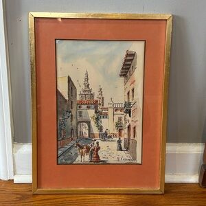 Mid 20th-century original watercolor of Cartagena Colombia signed R. Colmenares
